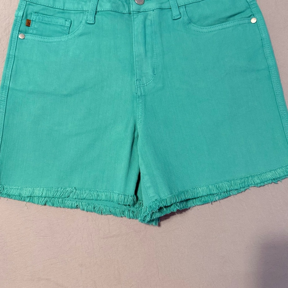 Judy Blue Aqua Frayed Hem Jean Shorts
